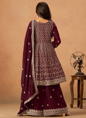 Maroon Faux Georgette Embroidered Eid Special Palazzo Salwar Suit
