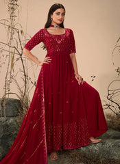 Maroon Georgette Designer Salwar Suit