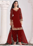 Maroon Punjabi Patiyala Suit with Real Mirror and Embroidery Work