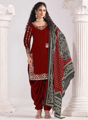 Maroon Punjabi Patiyala Suit with Real Mirror and Embroidery Work