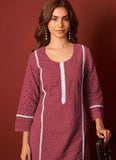 Maroon Office Wear Cotton Kurti Set with Dupatta