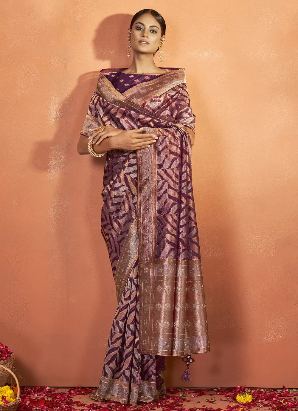 Maroon Organza Silk Stone Work Designer Saree