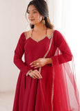 Ready to wear maroon Anarkali suit with pants and full flare