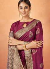 Maroon Tusser Silk Stone Work Designer indian saree
