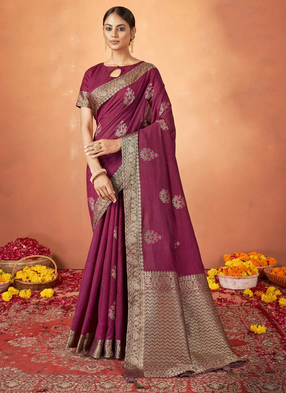 Maroon Tusser Silk Stone Work Designer indian saree