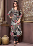 Marvelous Black Riyon Handwork Readymade Kurti set