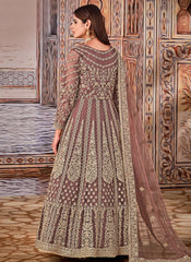 Mauve Net Embroidered Anarkali Suit