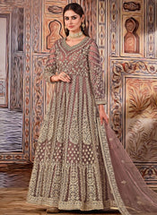 Mauve Net Embroidered Anarkali Suit