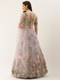 Mauve Net Sequins Embroidered and mirror work Lehenga For Wedding