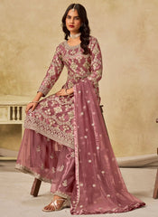 Designer Mauve Net Sharara Set for Wedding & Festive Wear
