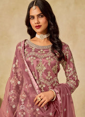 Mauve Net Sharara Outfit with Satin Lining