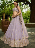 Trendy Mauve Sequins Work Poly Chiffon Budget Bridal Lehenga Choli With Dupatta