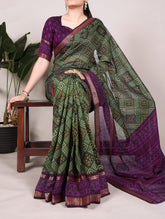 Mehandi viscose chanderi bandhej print saree