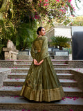 Mehandi Color Plain With Zari Weaving Work Chanderi Lehenga Choli