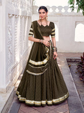 Mehendi embossed lace lehenga set