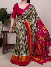 Mehendi printed tassar silk saree