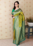 designer banarasi silk saree for wedding mehendi color