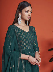 Mehendi Georgette Embroidery Party wear dresses for women