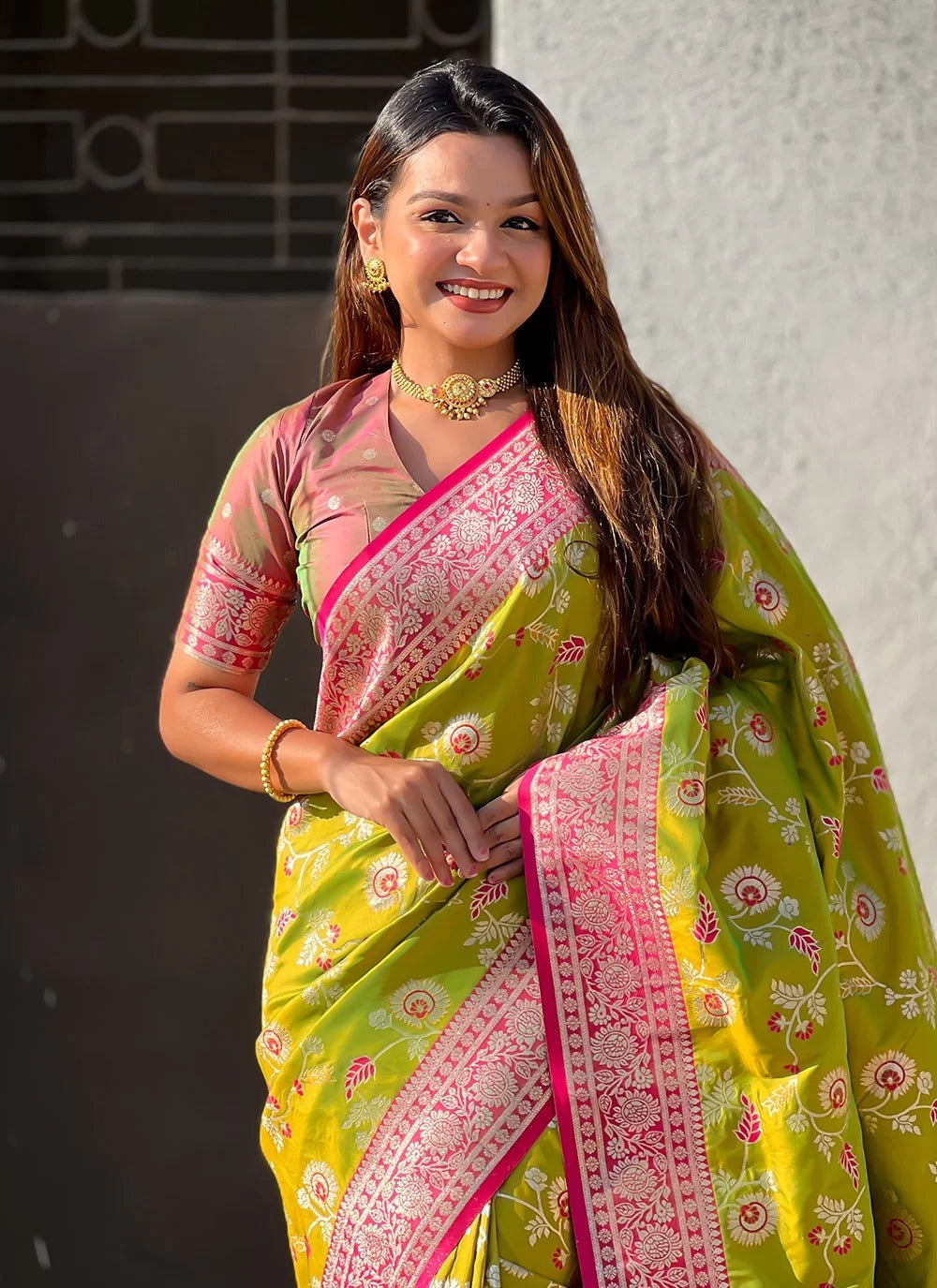 Mehendi Green Banarasi Silk Saree for Wedding | Zari Woven