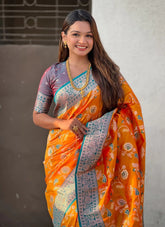 Banarasi Soft Silk Saree Online | Orange Zari Woven Festive Wear