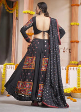 Mirror work Navratri chaniya choli in Black