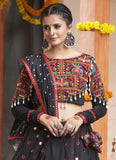 Mirror work Navratri chaniya choli in Black