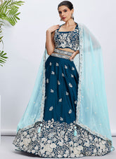 Teal Wedding Guest Lehenga with Sequins Work