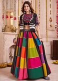 Multi color Navratri jacket chaniya choli with mirror work
