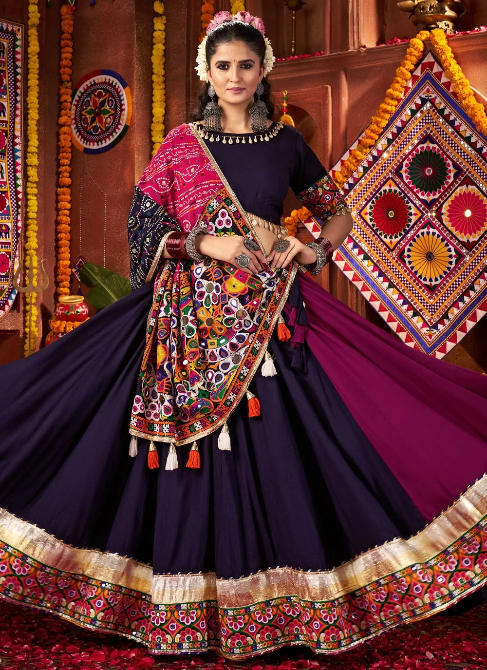 Multi color Navratri lehenga choli