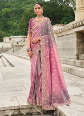 Multi-Color Tissue Silk Saree with Stone, Sequence and Embroidery Cut Work Border