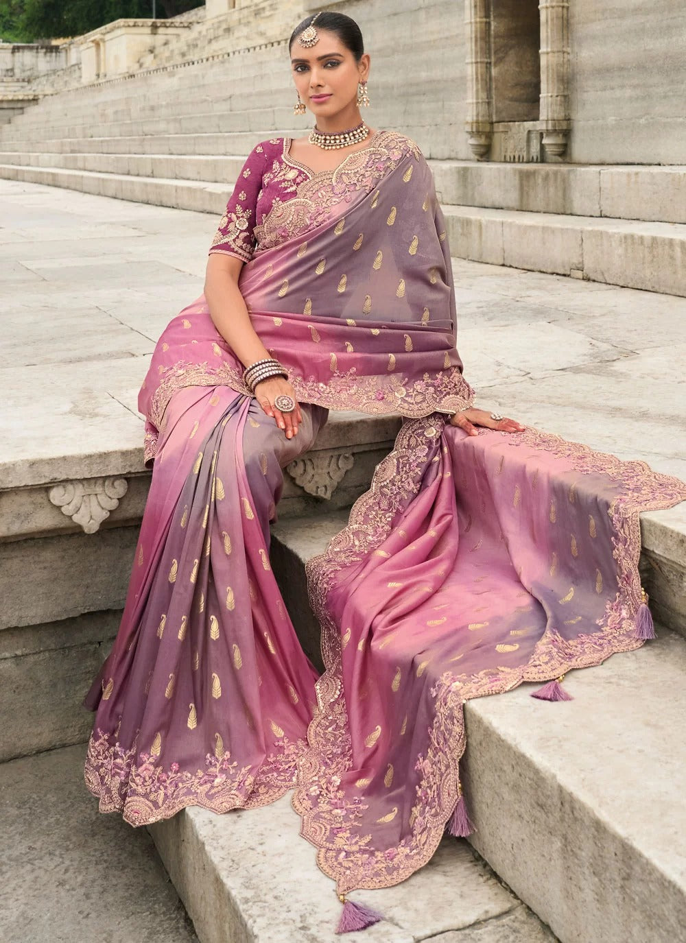 Vibrant Multi-Color Viscose Tissue Silk Saree with Stone, Sequence & Embroidery Cut Work Border