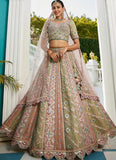 Designer lavender net lehenga with moti embroidery