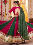 Navratri lehenga with lampi border, mirror work and frill pattern