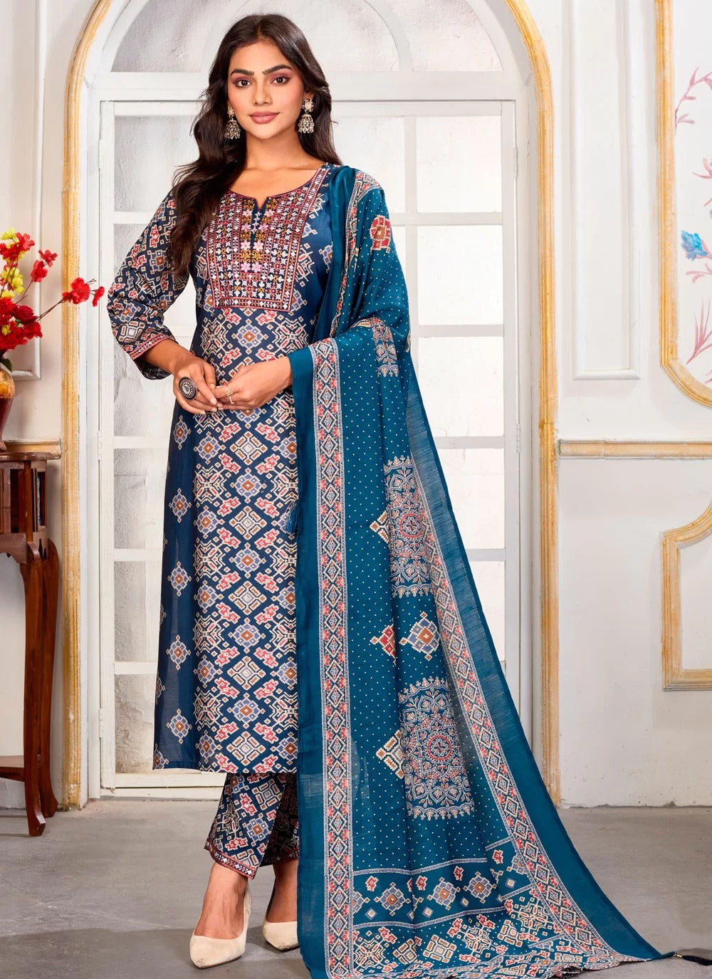 Black Viscose Silk Kurta Pyjama with Real Mirror and Thread Work for Men