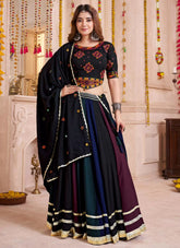 Multicolor viscose cotton lehenga choli with black dupatta for Garba nights