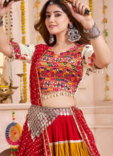 Multicolor Navratri Lehenga Choli with Red Dupatta Front View