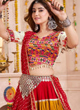 Multicolor Navratri Lehenga Choli with Red Dupatta Front View