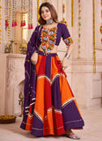 Multicolor Purple Viscose Cotton Ghagra Choli Online with Mirror and Kodi Work