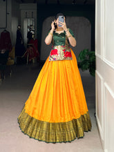 Jacquard silk zari weaving blouse with mustard lehenga