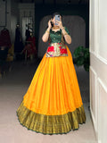 Jacquard silk zari weaving blouse with mustard lehenga