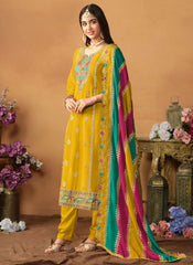 Mustard Color Embroidery Work Straight Salwar Suit