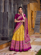 Tasar silk mustard lehenga with wine blouse