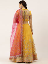 Mustard Color Net Sequins Mirror work Haldi wear lehenga choli