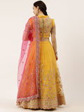 Mustard Color Net Sequins Mirror work Haldi wear lehenga choli