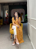 Mustard Color Foil and Printed Rayon Cotton Dress