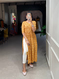 Mustard Color Foil and Printed Rayon Cotton Dress