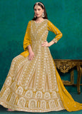 Mustard Faux Georgette Anarkali Suit with Santool Lining and Dupatta