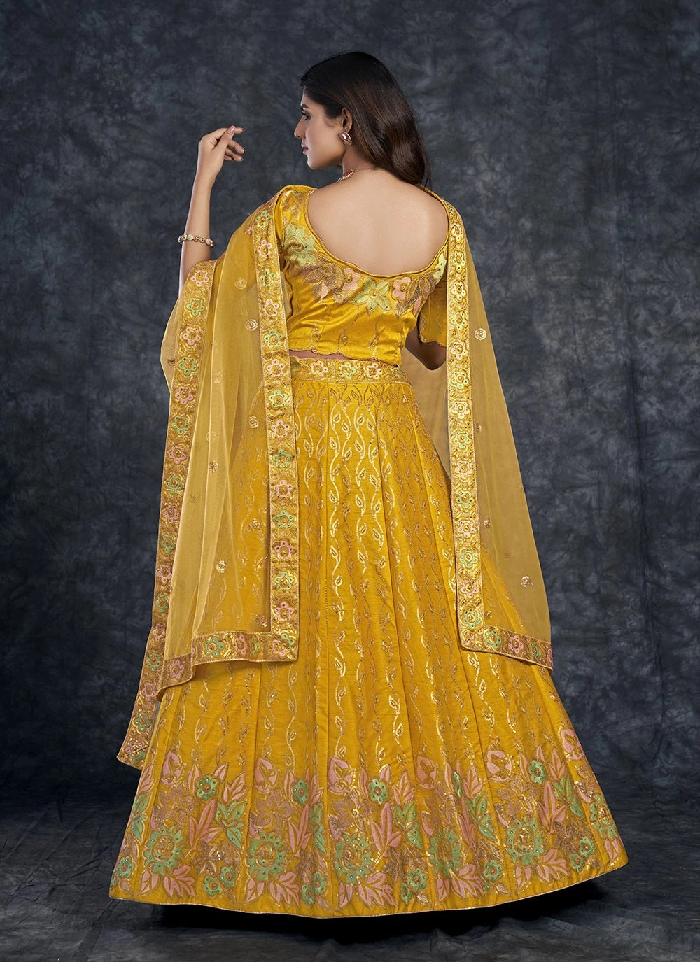 Mustard Indian Engagement Wear Silk Sequins and Diamond Work Chaniya Choli