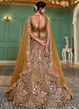 mustard net lehenga for bride