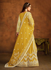 Mustard Net Resham Work Indian Anarkali Suit